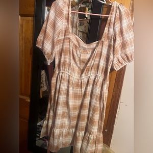 Burnt Orange and White Plaid Dress